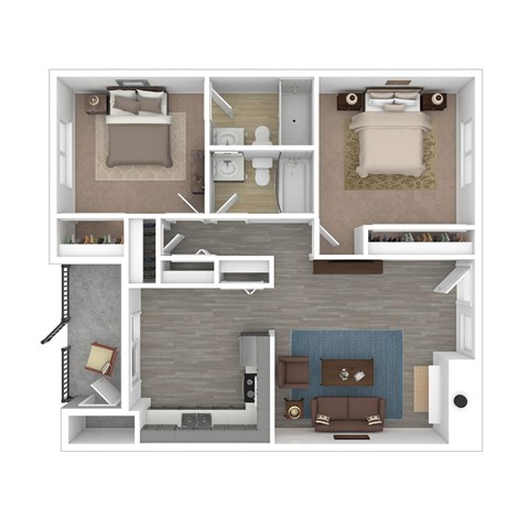 Floor plan for 2 beds, 2 baths, 930 sqft
